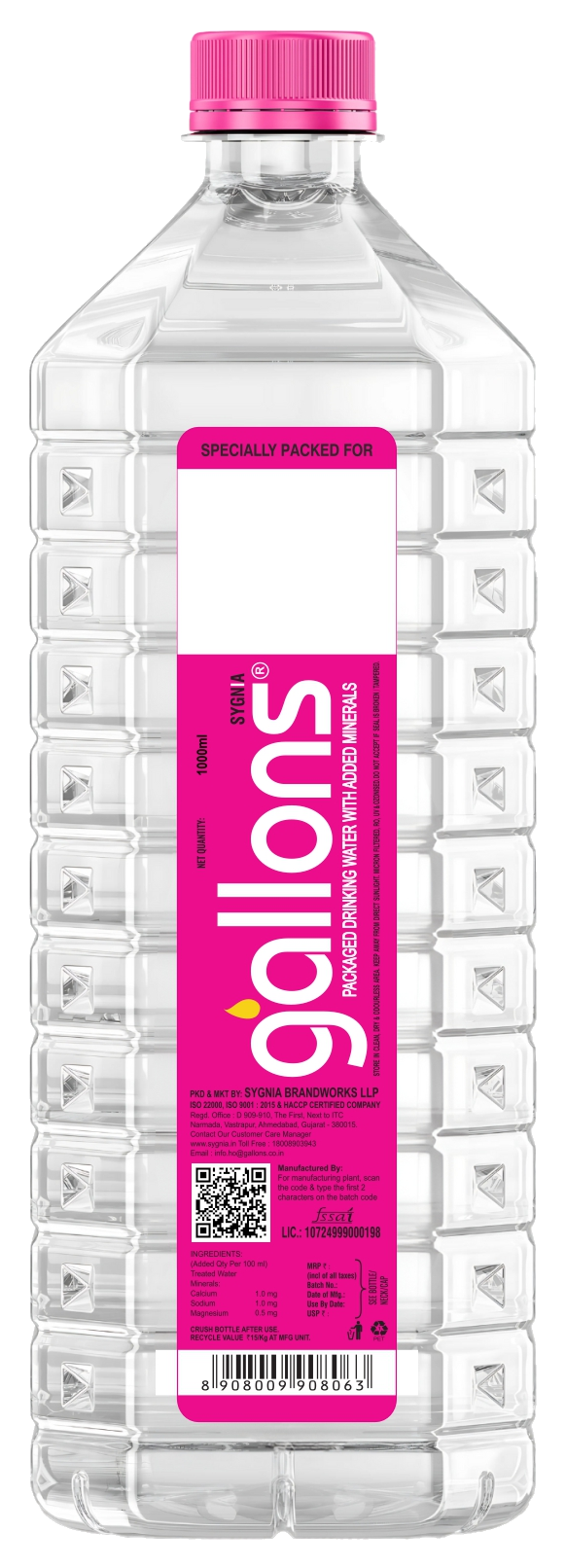 Co-branded 1 litre Gallons bottle preview